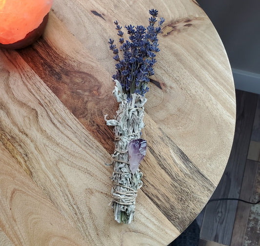 Lavender Sage Smudge Stick - Amethyst - Grounding