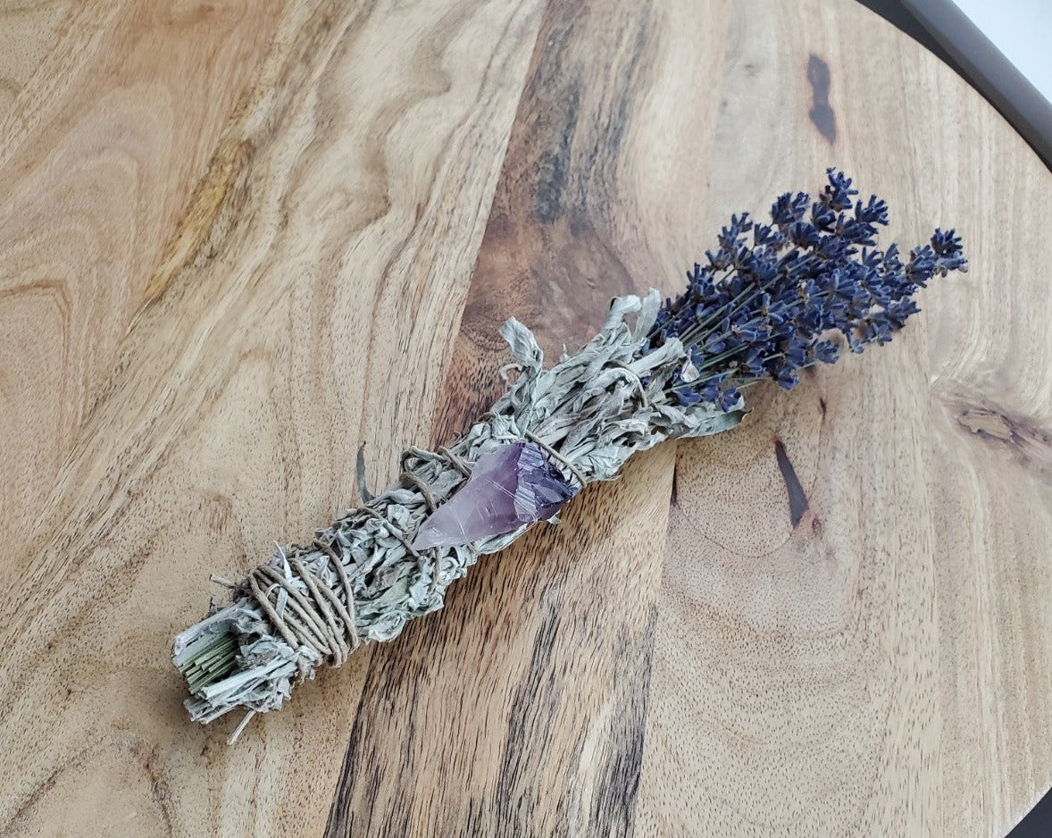 Lavender Sage Smudge Stick - Amethyst - Grounding
